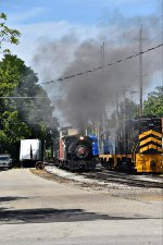 JEDDO COAL 85 shoves out of town past the resting diesels.